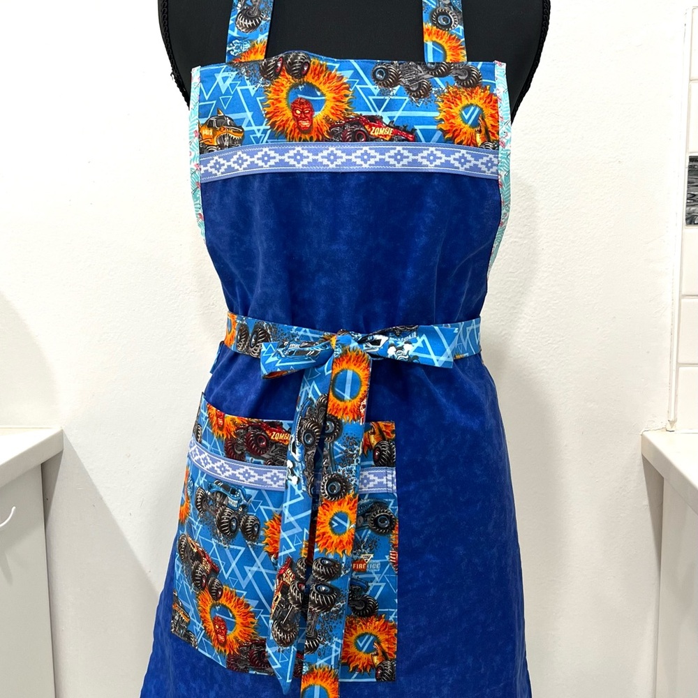 Blue and Multicolor Apron